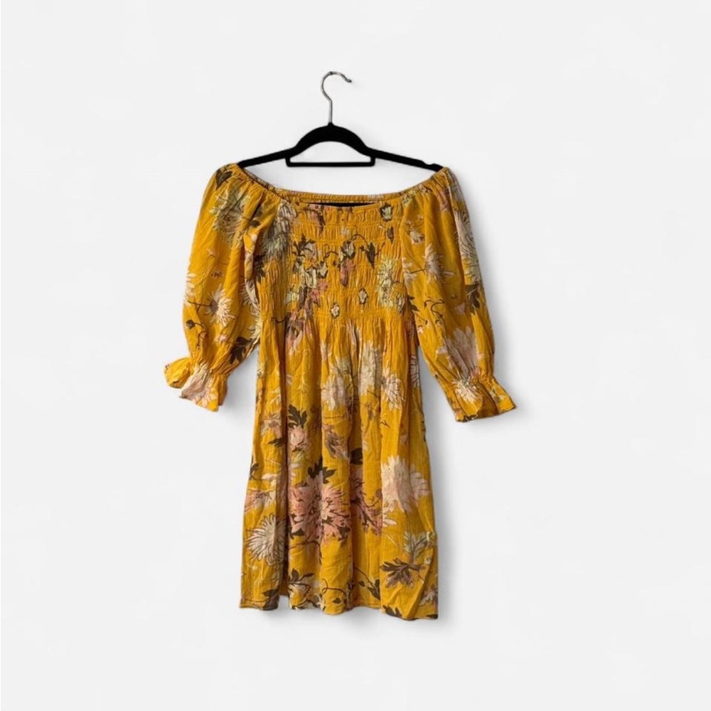H&M Yellow Floral Smocked Off-Shoulder Dress - Size Small
